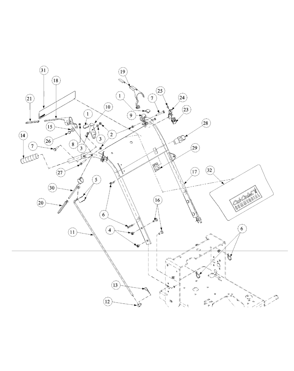 Handle Assembly Diagram and Parts List for GF1748 55AE234M150-WAM Cub Cadet Lawn Mower